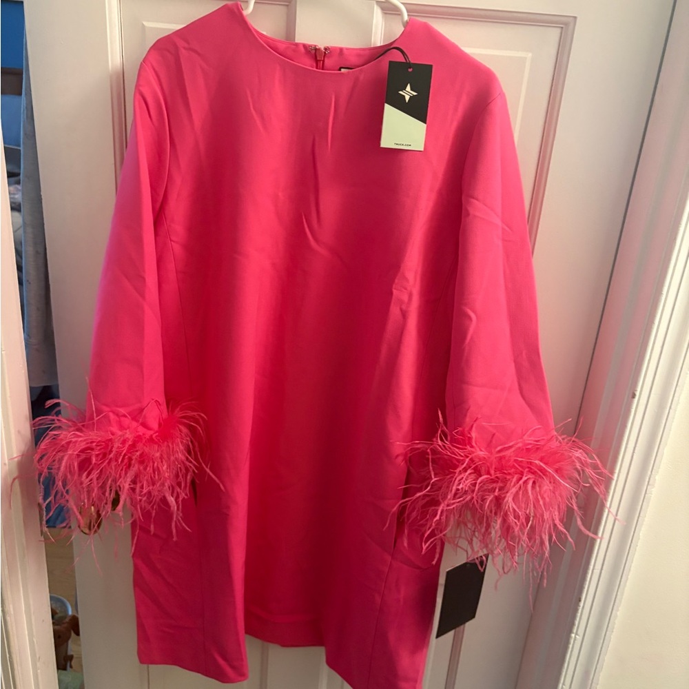 NWT Tuckernuck Hot Pink Feather-Cuff Shift Dress